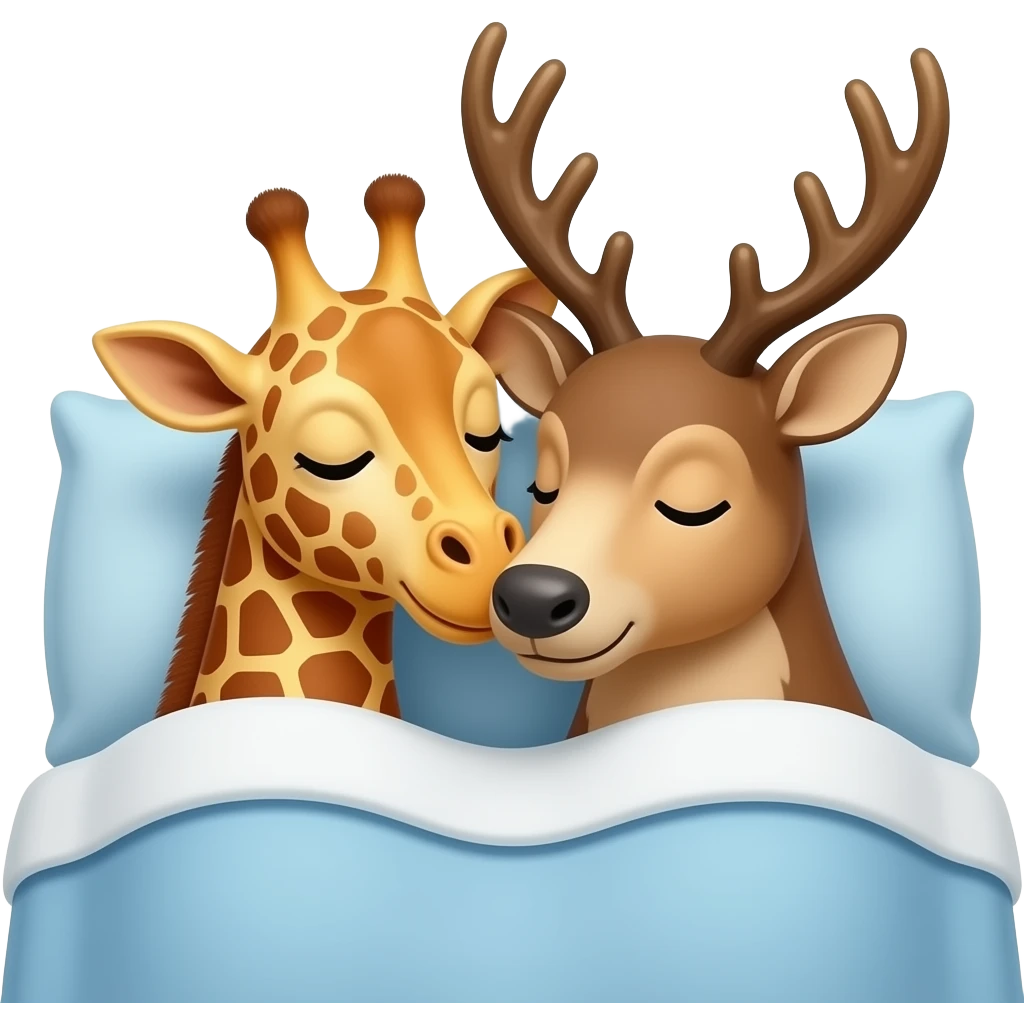 Einfacher Giraffenkopf und Elchkopf kuscheln im Bett emoji