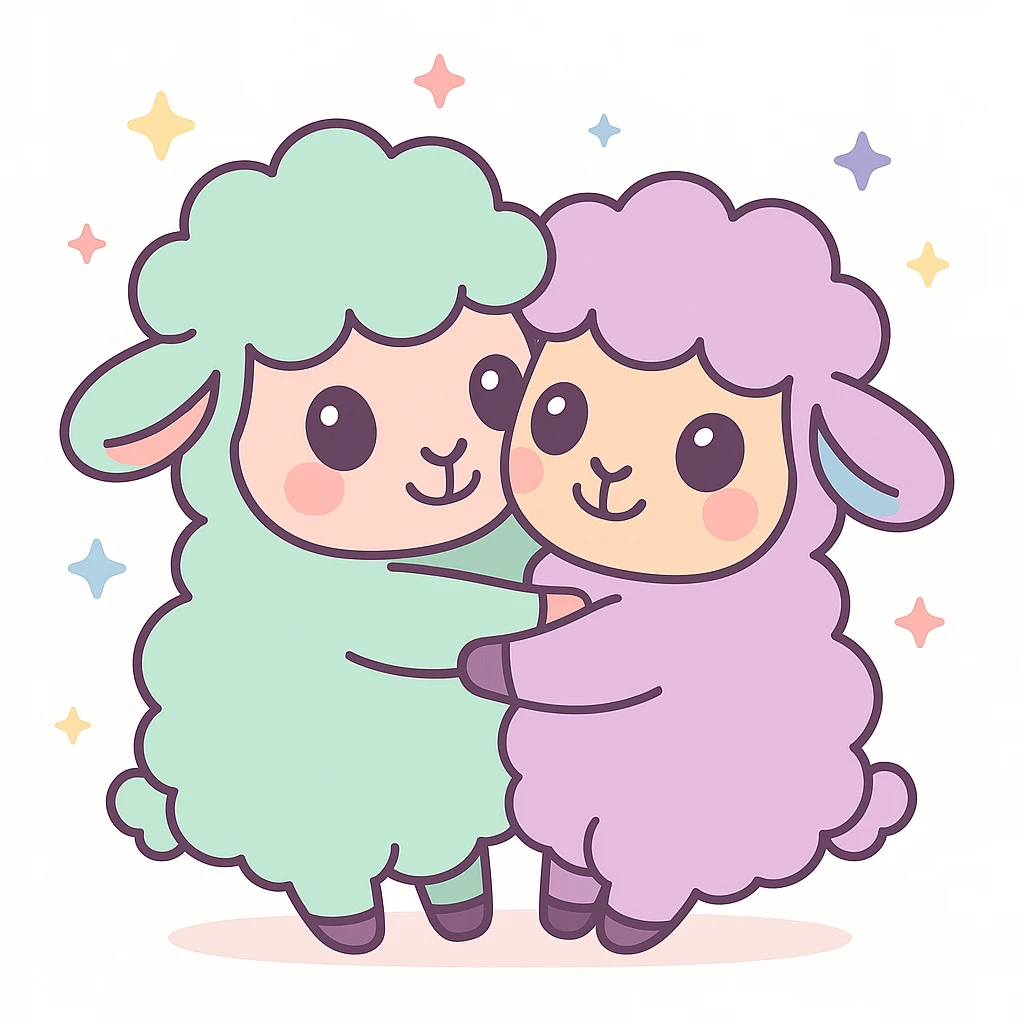 a cute sheep in love, hugging another sheep, adorable style emoji