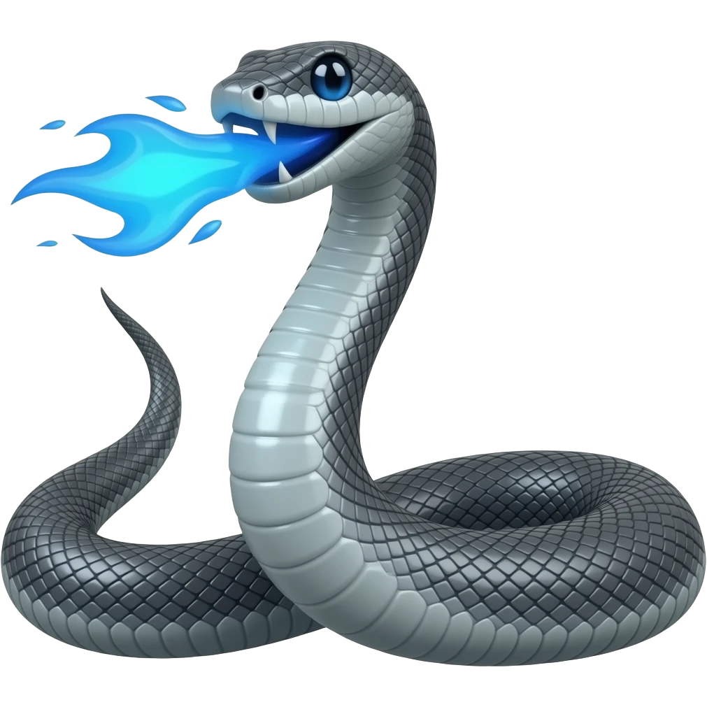 Quiero una serpiente gris oscuro y que escupe fuego azul emoji