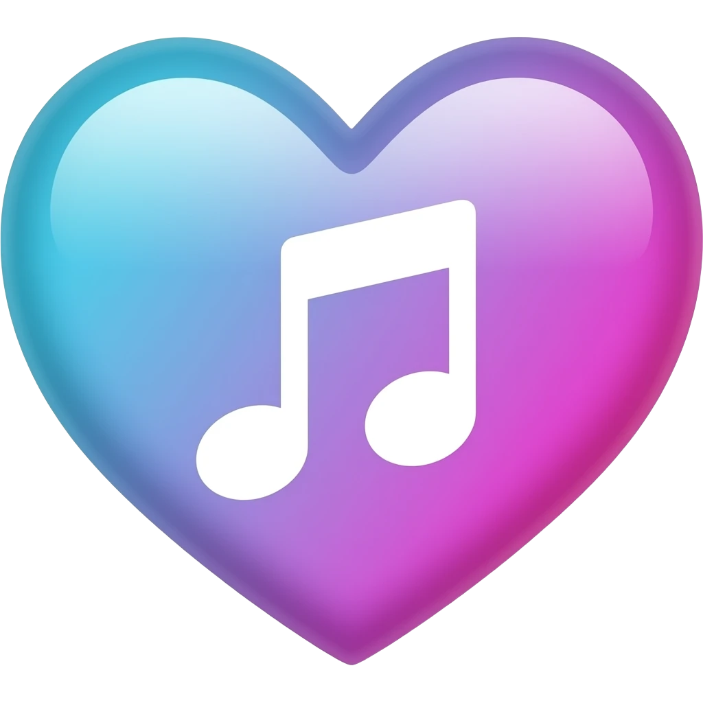 A white music note inside of a pastel blue purple and pink gradient heart emoji