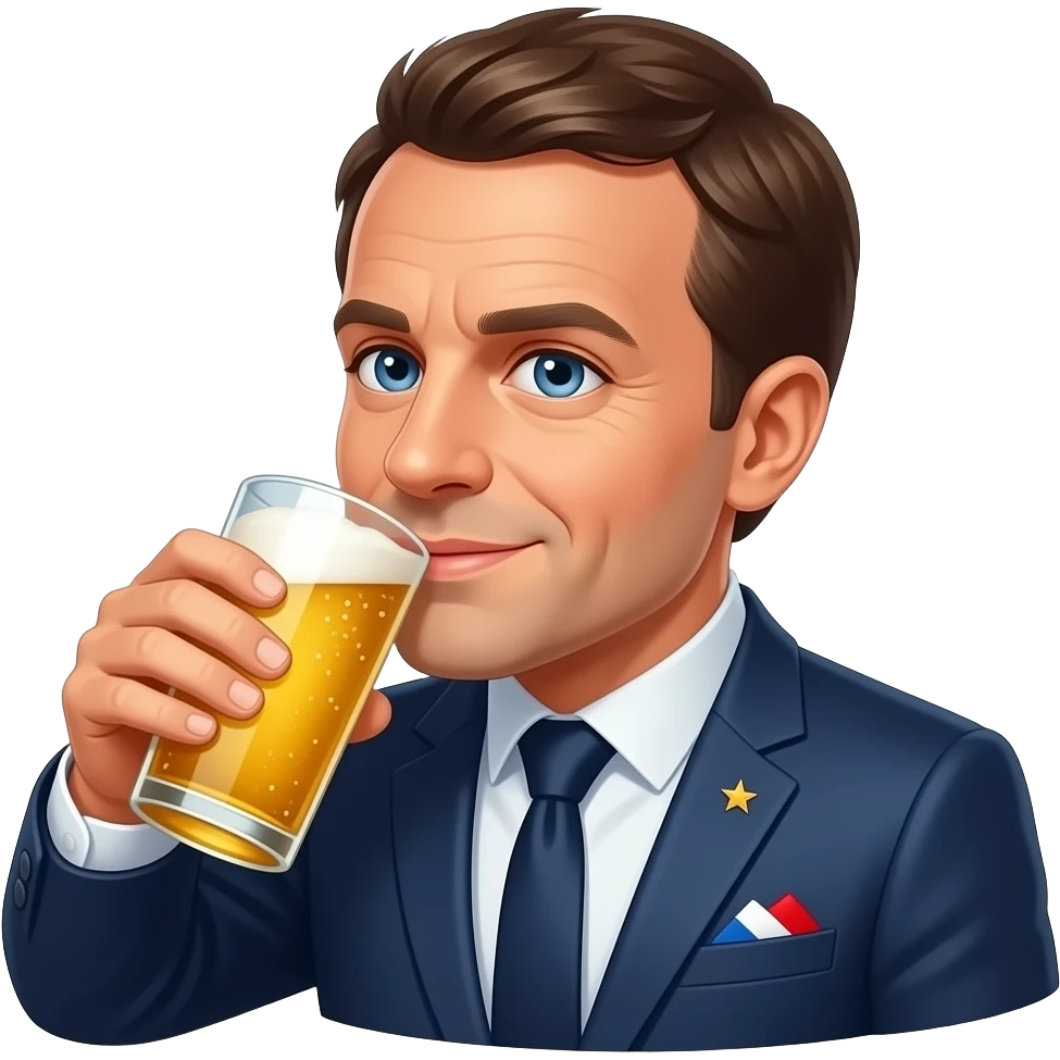 Emmanuel Macron drinking a beer emoji