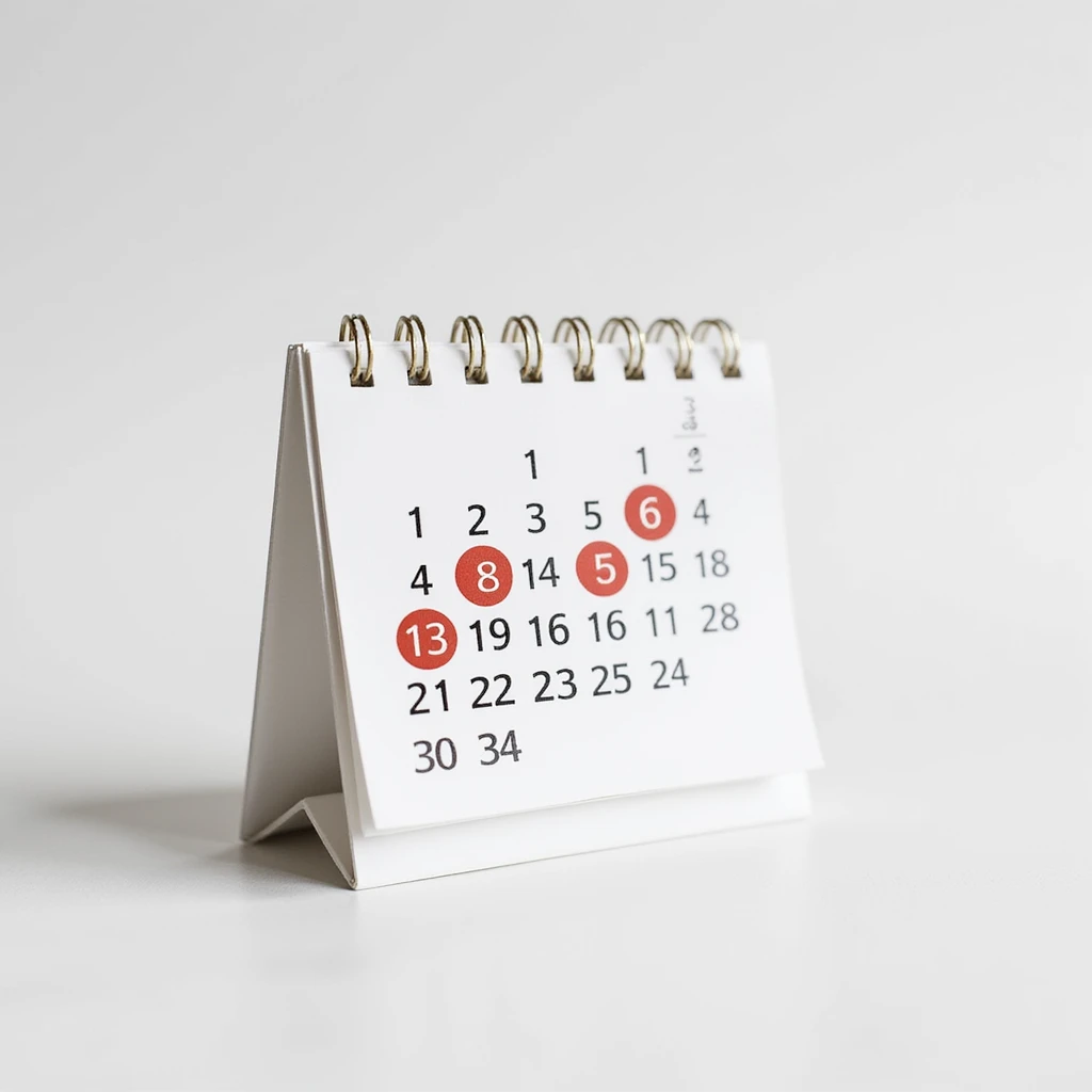 realistic calendar page in 4K with seven consecutive days highlighted with red circle, no background, realistic shadows emoji