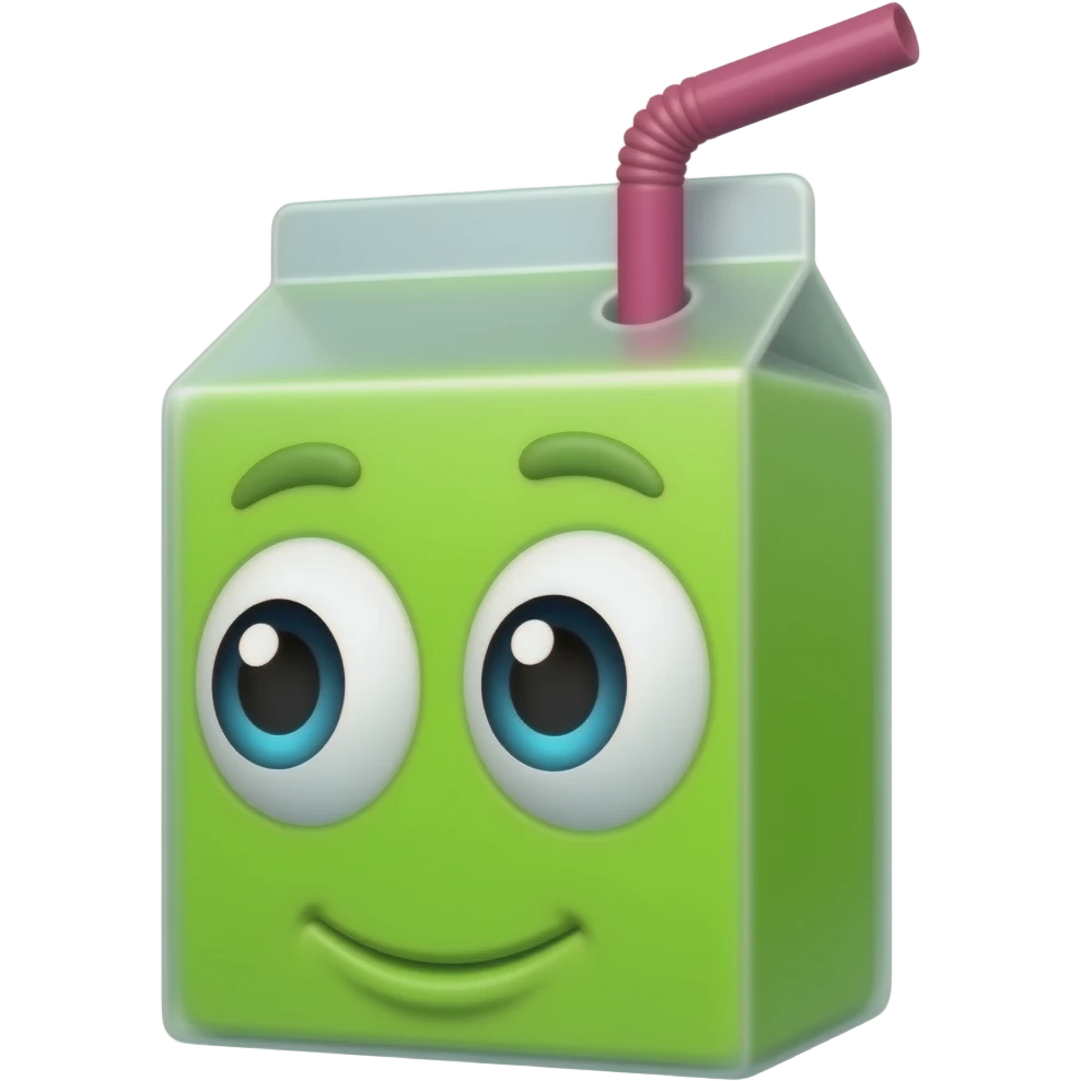 Juice box with only wide eyes looking to the side with a hot pink straw, no mouth emoji
