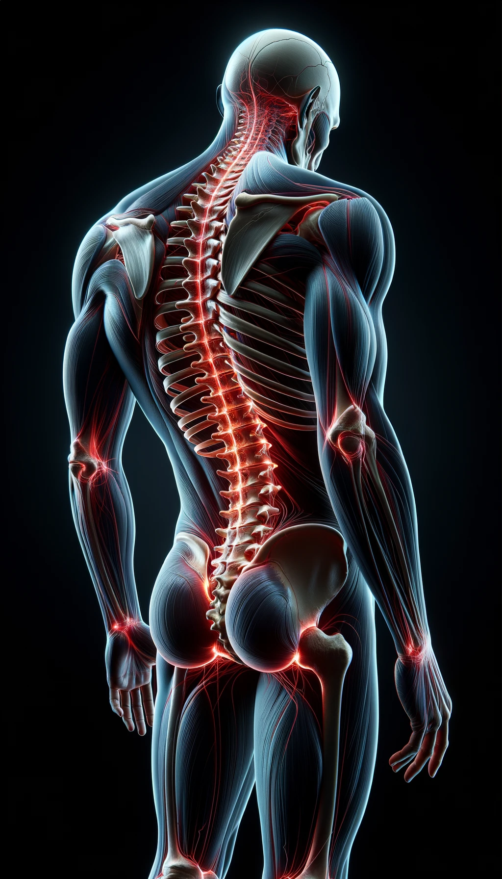 corpo umano anatomico di spalle e fisico storto, spina dorsale in evidenza, dolore alla schiena su un lato, iperrealistico 4k emoji