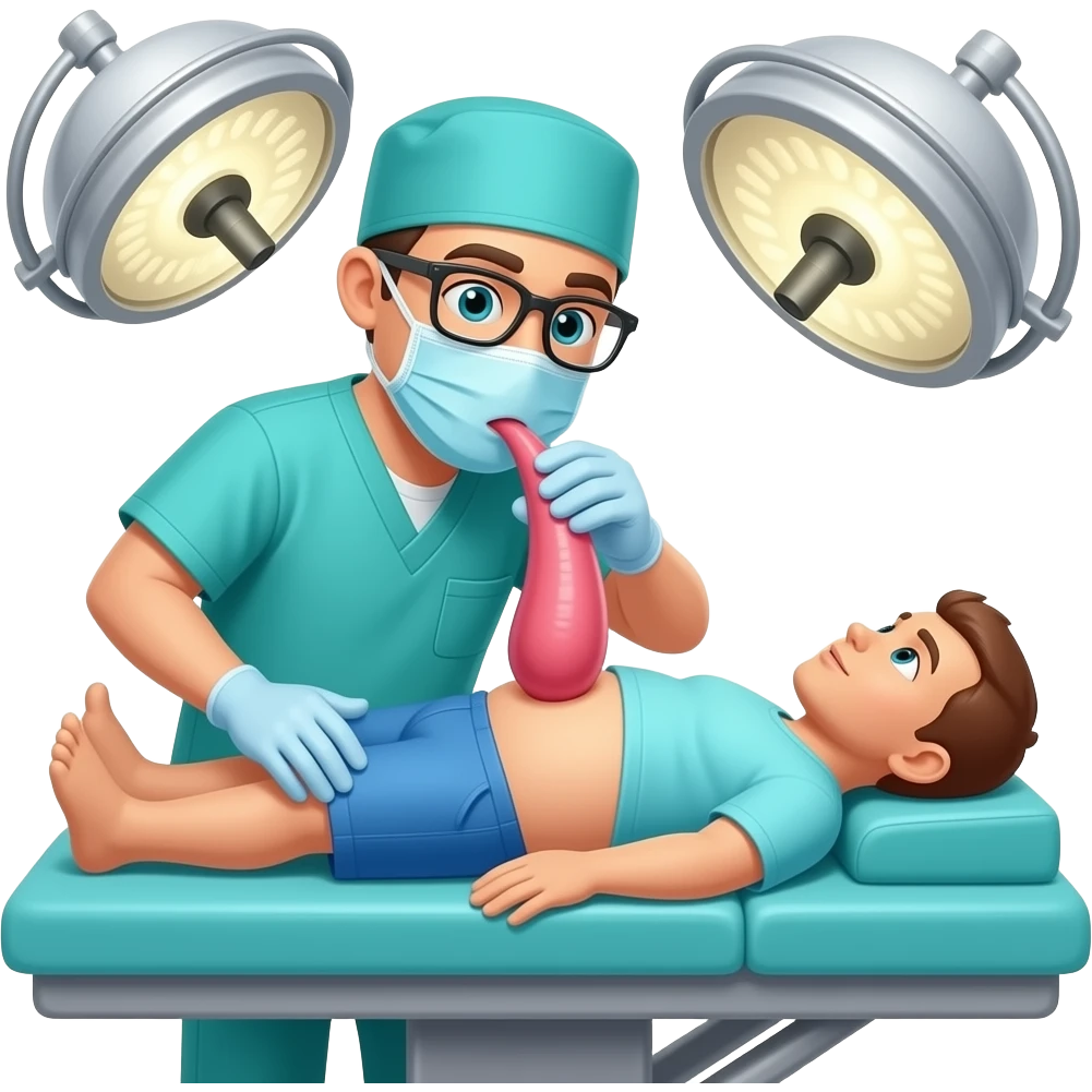 A surgon being off-task and sucking the paitens massive penis whilst on a table emoji