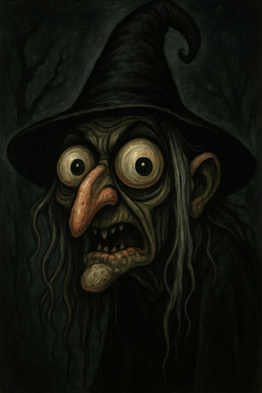ugly witch with a big nose and big eyes, distinct style 8 emoji