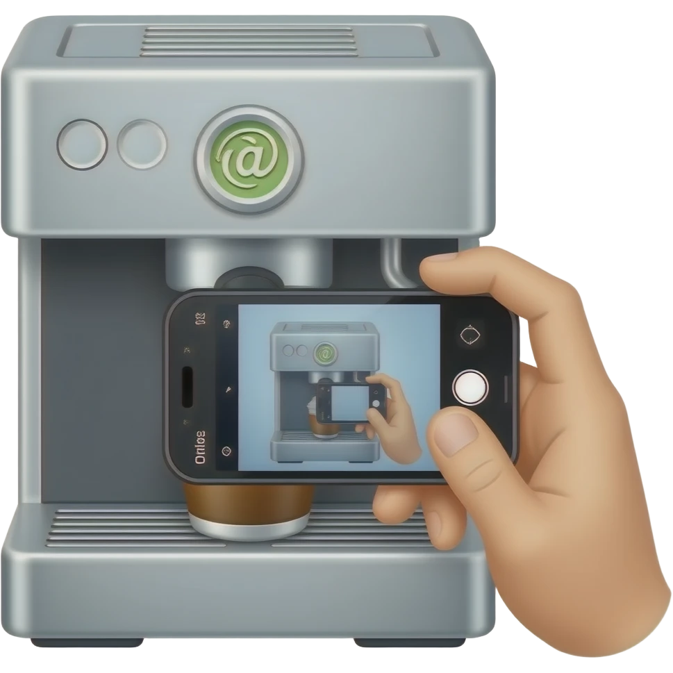 hand taking photo with iphone to a coffee machine emoji