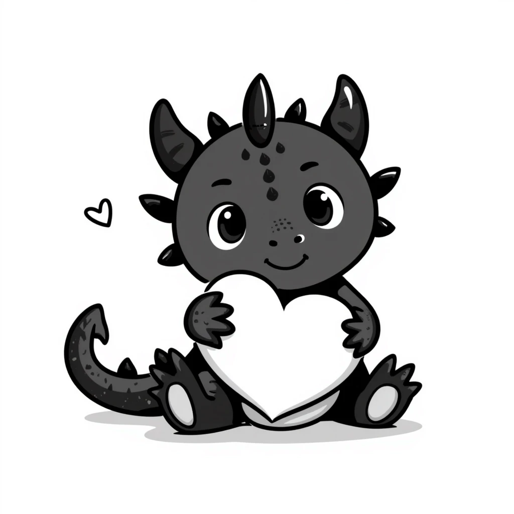 adorable little dragon holding a heart emoji