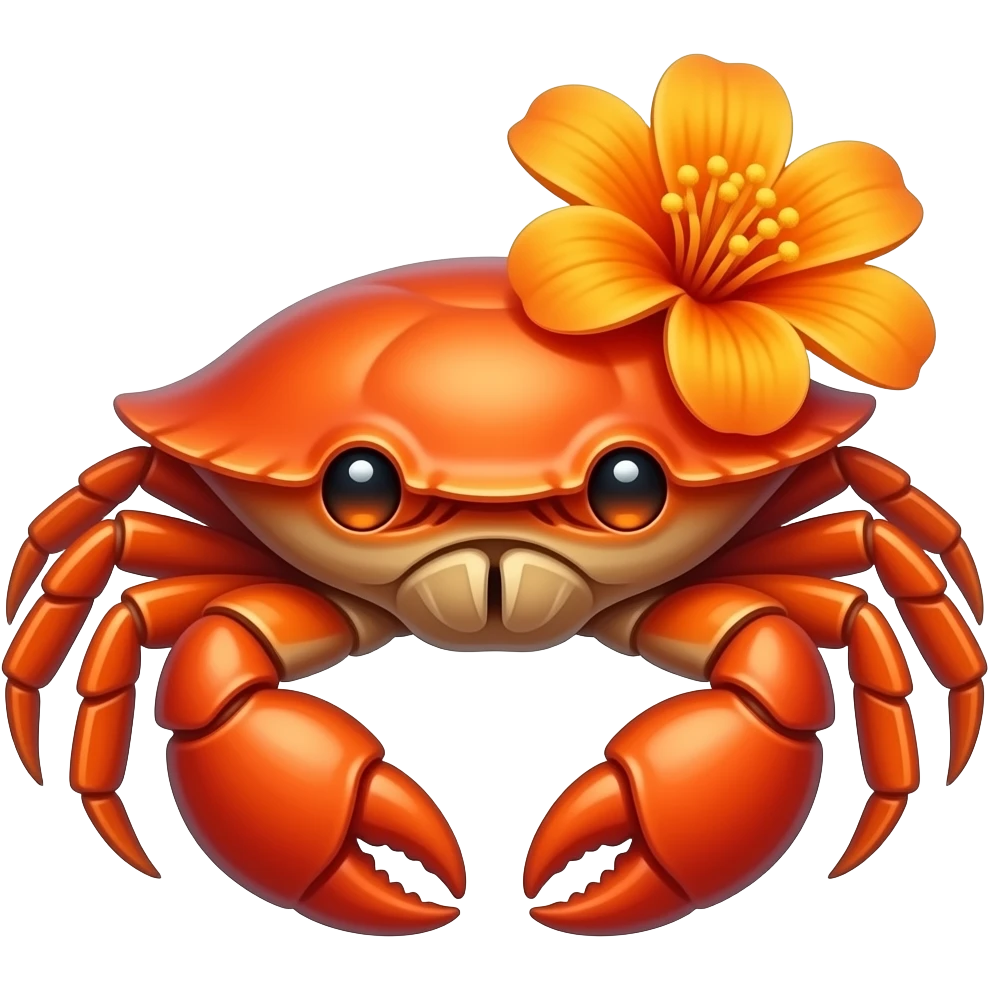 A Orange crab with a Orange  flower growing on its back on its back Orange eyes glowing eyes facing forward emoji