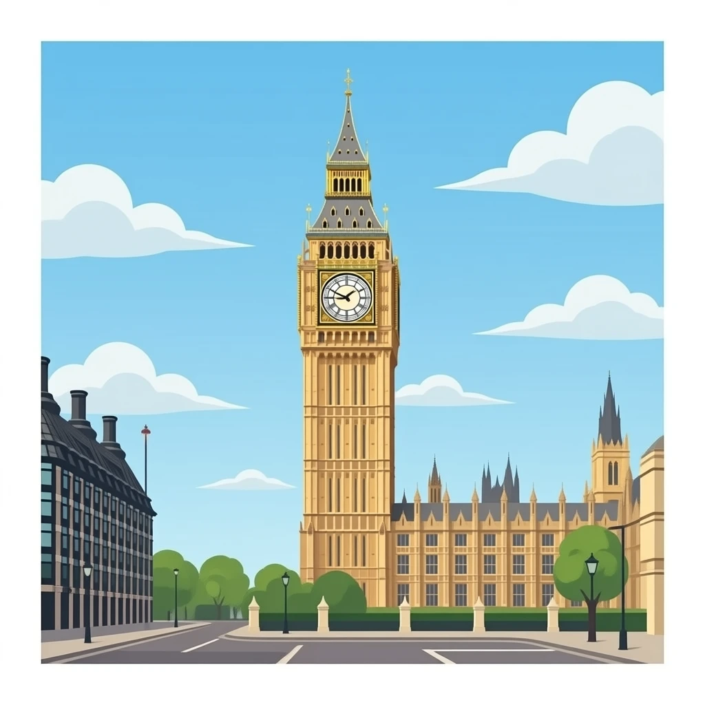Big Ben clock tower, full tower only, isolated, centered, no background, no skyline, no buildings, no street, no scenery, no text, detailed clock face, warm beige stone, elegant gold details, clear iconic London look emoji