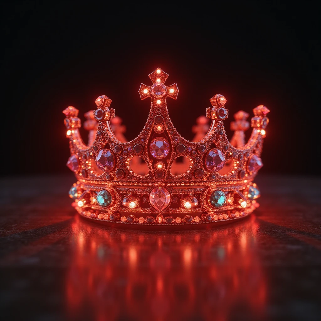 Remove the background, keep the crown big, glowing red, realistic, with sparkling gems, photorealistic style, with no background (transparent). emoji