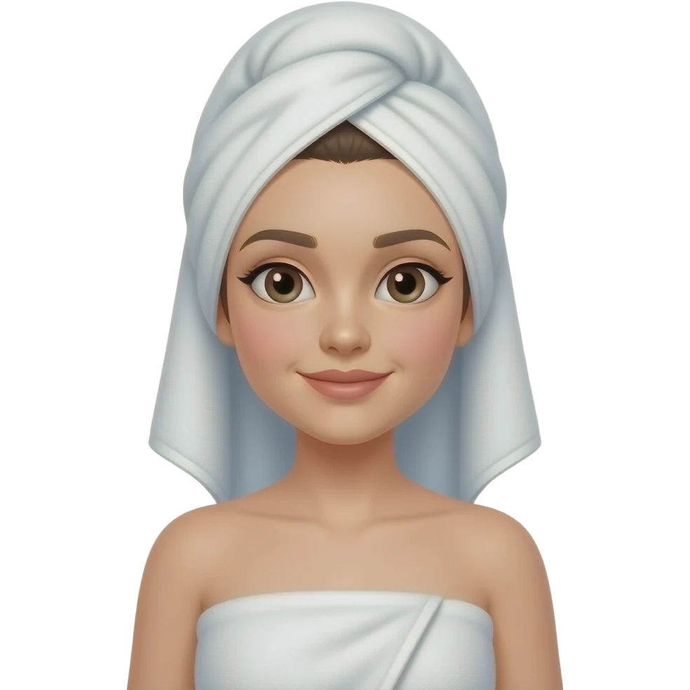 girl with hair wrapped in towel and around her body emoji