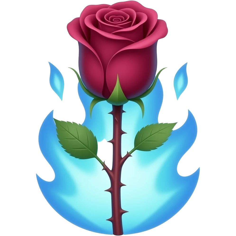 Je veux une rose rouge bordeaux avec des épines sur la tige couleur bordeaux , et qu’elle est des flammes bleues emoji