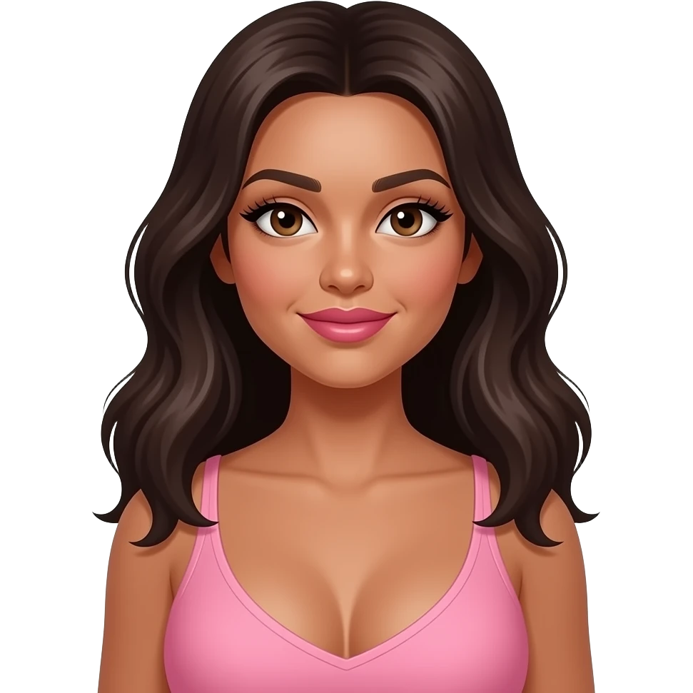 Big boobs pink lipstick tanner long eyelashes emoji