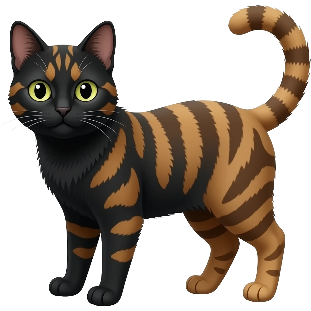 Black and multi colored brownish cat emoji