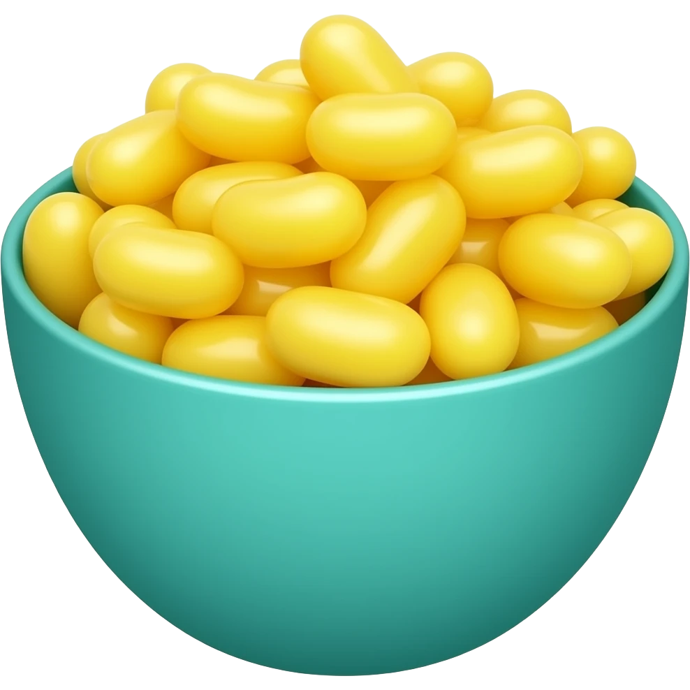 super realistic teal bowl of yellow jelly beans emoji
