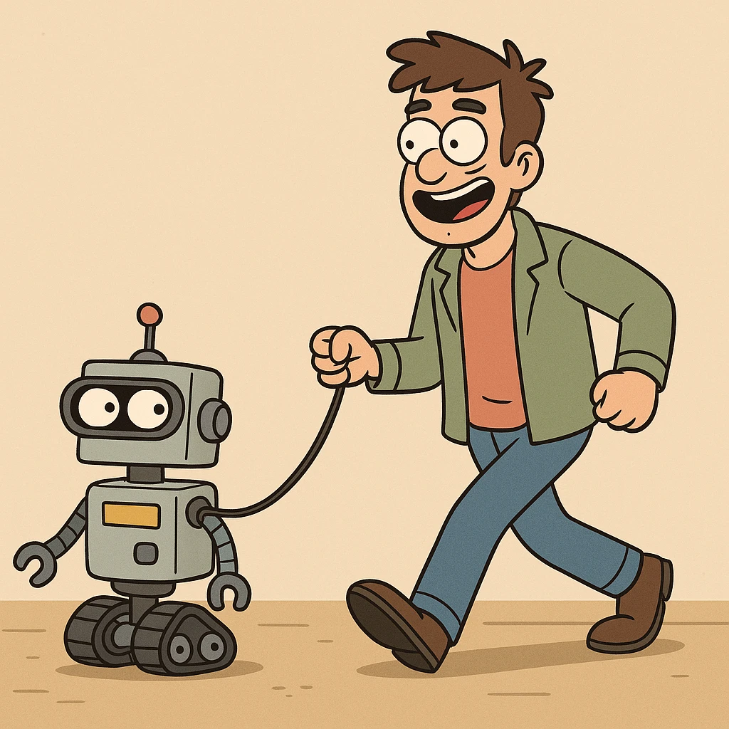 robot on a leash, cartoon style, bright colors, simple background emoji
