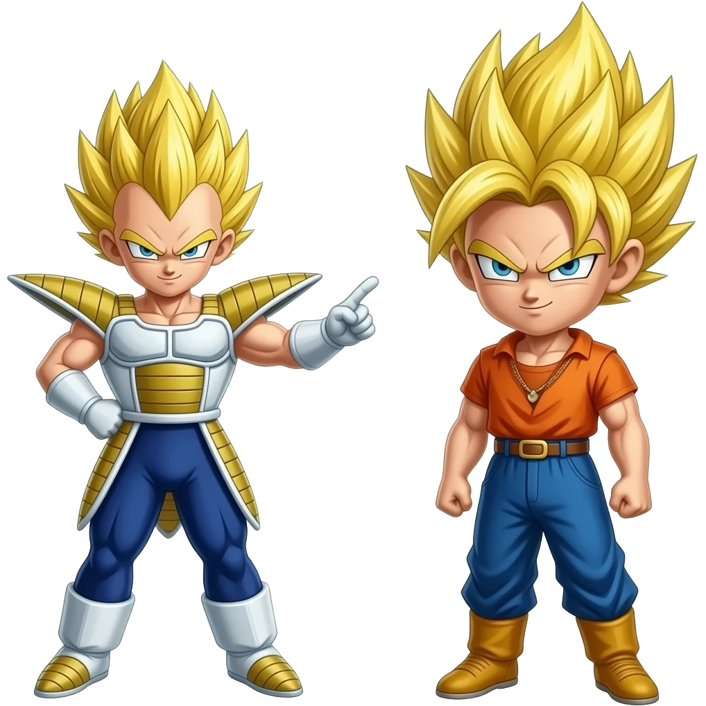 Dragon ball vegeta with his two fingers and arms facing right to fusion with trunks emoji