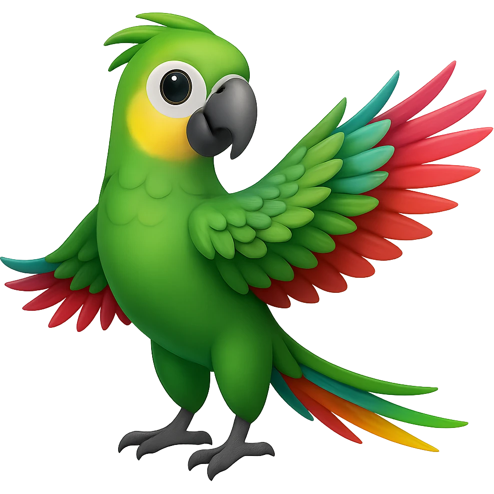 Make the parrot green in the style of apple emoji, no background. emoji