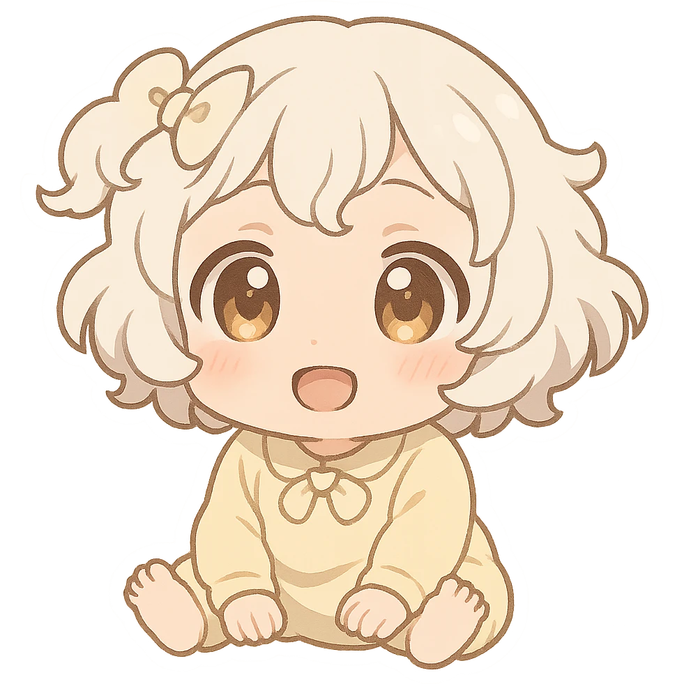 Atla from The Rising of the Shield Hero as a cute baby, chibi style, big eyes, soft colors, adorable expression, emoji sticker format emoji