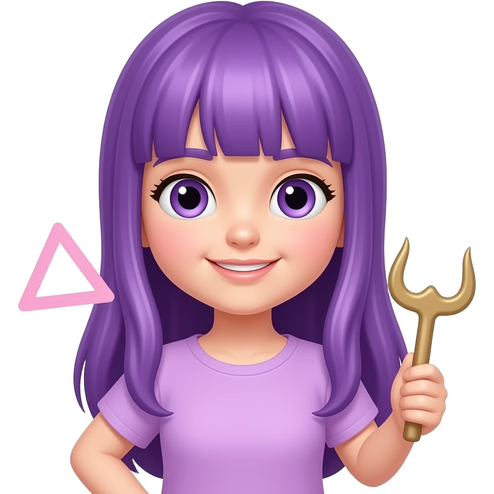 girl with long purple hair holding a CUTE but STABBY sign emoji