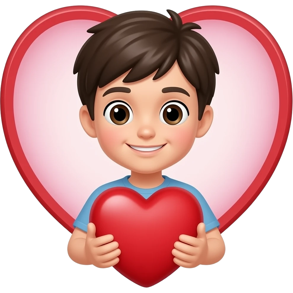 Boy holding the half of a heart emoji