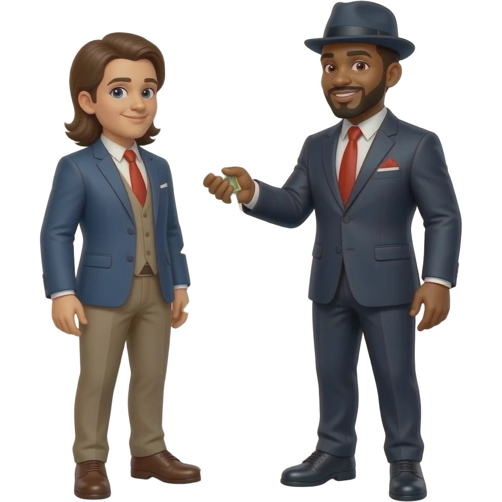 create an emoji of a black man billionaire splashing money on a person emoji