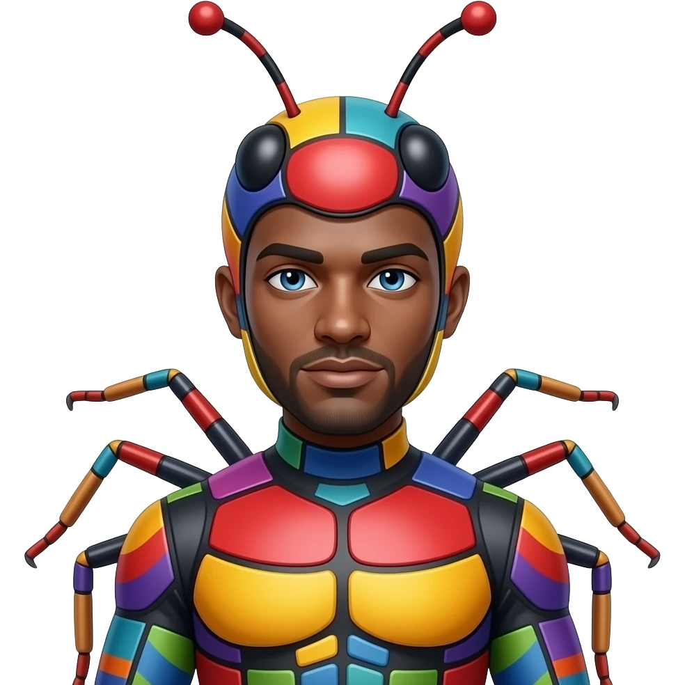 black sexy man in colourful Insect Costume emoji