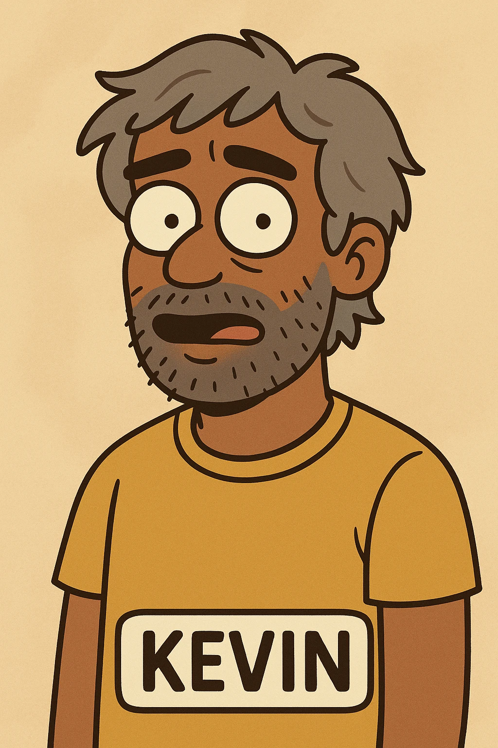 cartoon face of Kevin inspired by the reference image, gray hair, brown skin, scruffy beard emoji