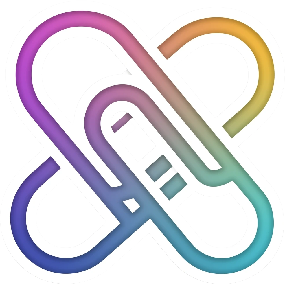 Simple and minimalistic sticker of a paper clip, white outline, smooth gradients or solid colours emoji