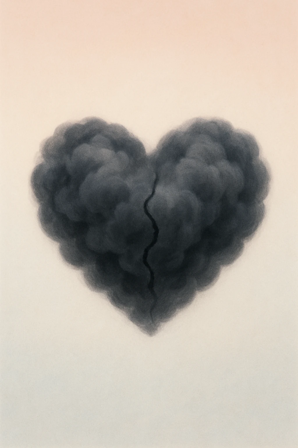 conceptual emoji of a heavy heart made of dark, swirling clouds, slightly cracked, on a minimalist pastel background, abstract, soft gradient style emoji