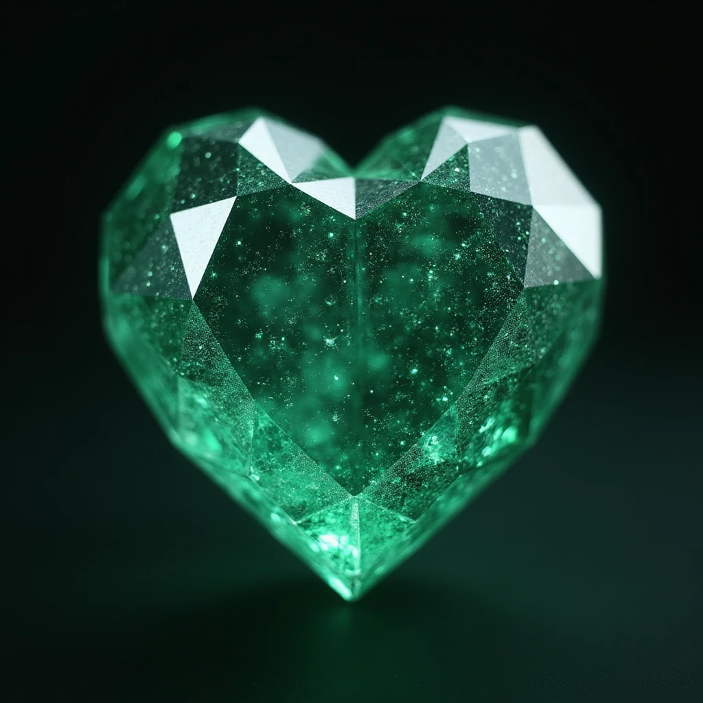 photorealistic emerald gemstone heart with sparkles and faceted texture emoji