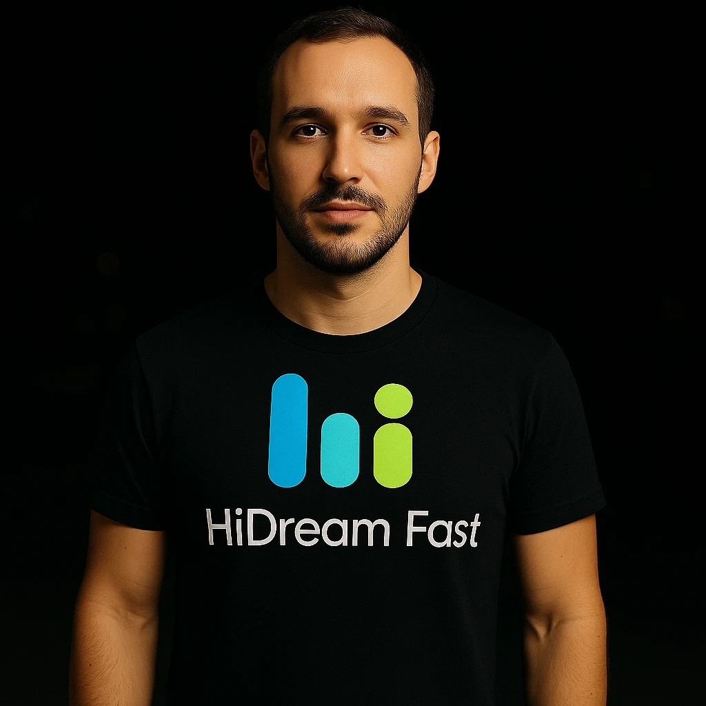 man wearing tshirt with this logo, dark night background with dim , add fast below logo, make man fit into image, add fast insead pf the dev keep rest same emoji