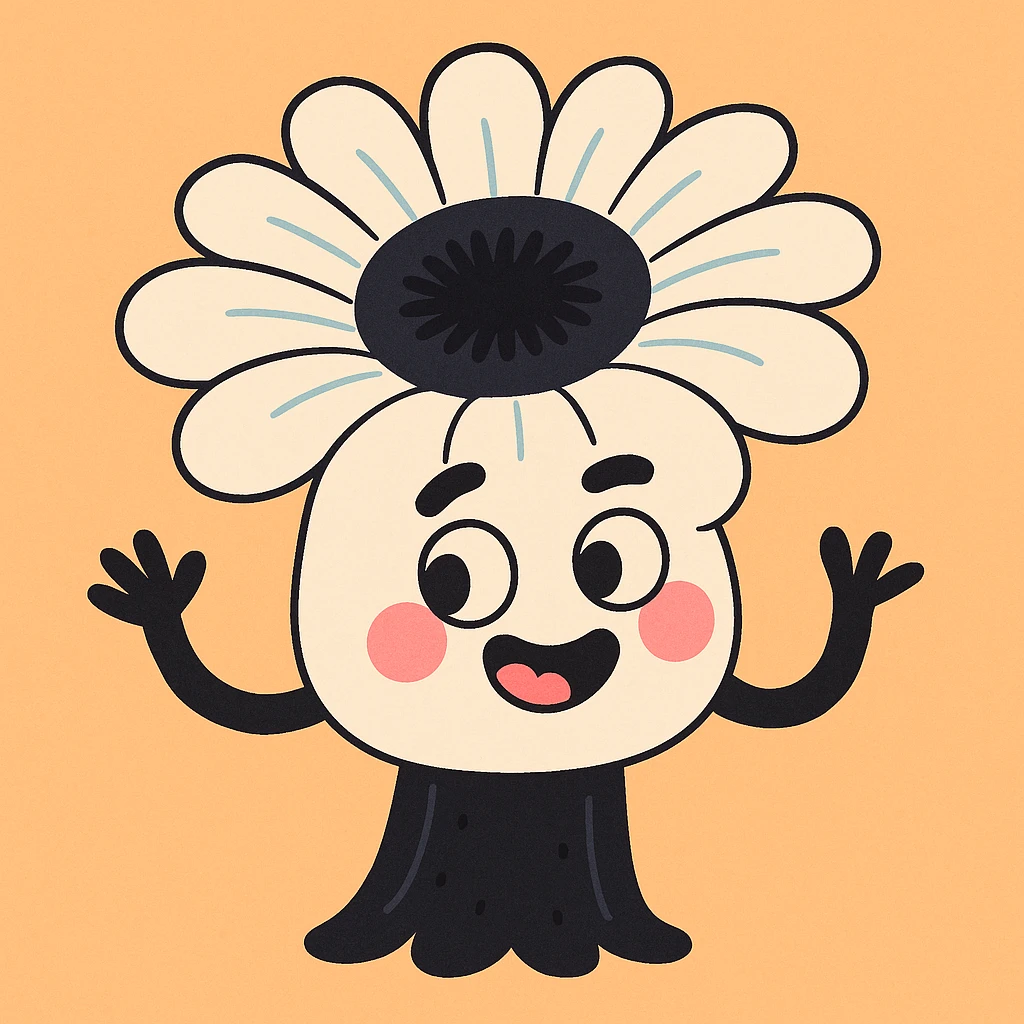 white and black anemone emoji