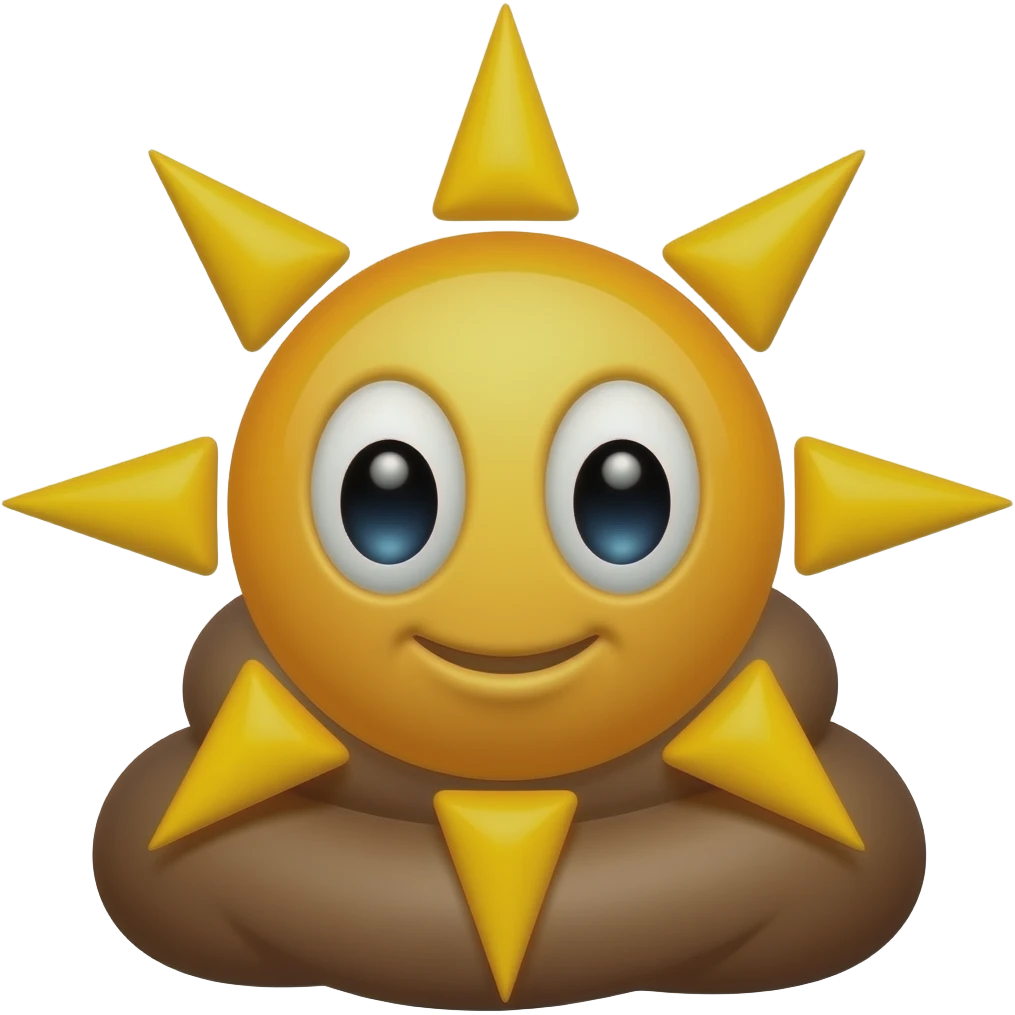 Sol con ocho puntas con cara con forma de caca emoji