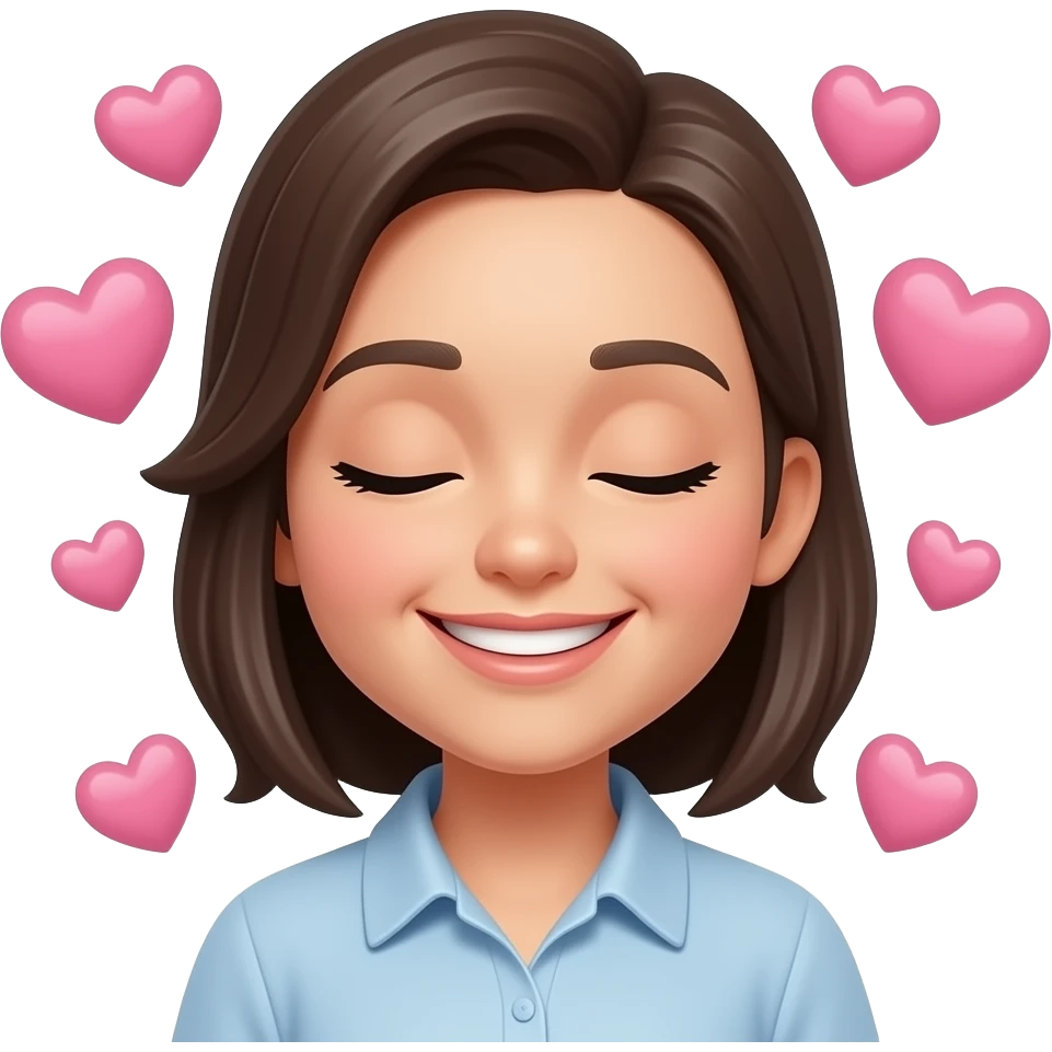 An emoji that is smiling with closed eyes and feeling loved with hearts around it emoji