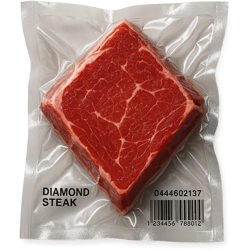 diamond steak, glossy and puffy vacuum-sealed style emoji