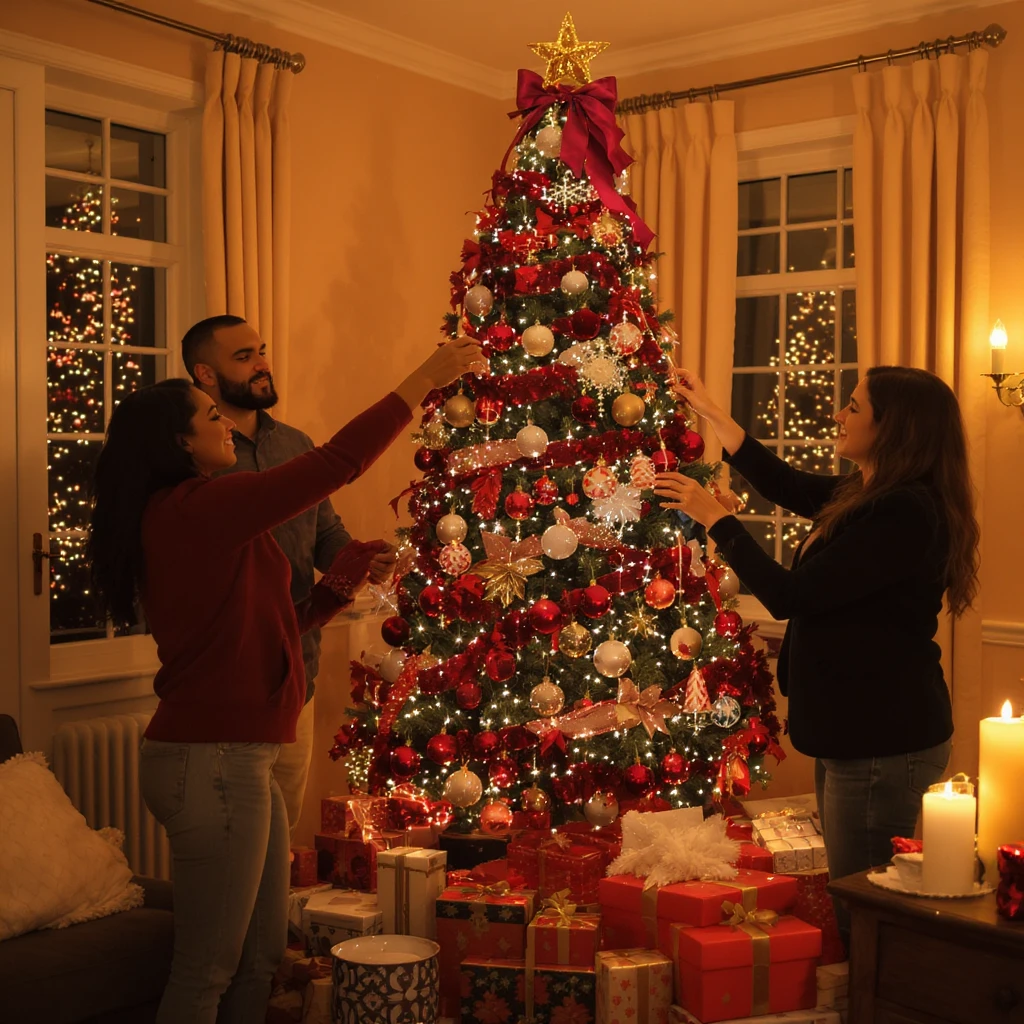 people decorating a Christmas tree emoji