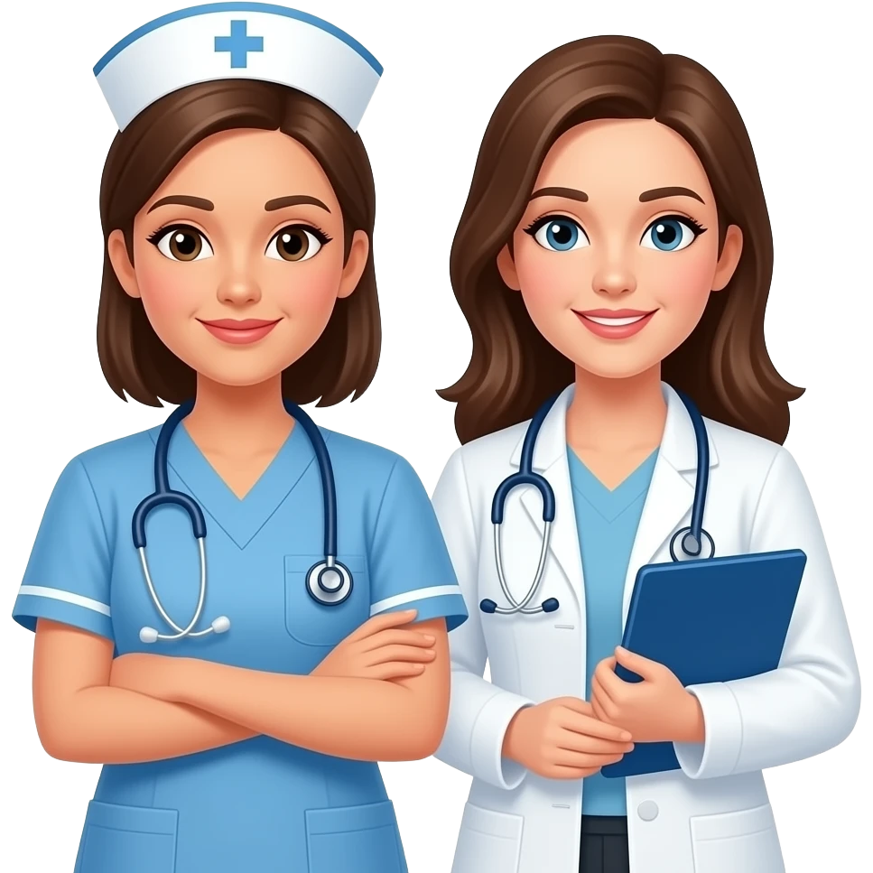 Necesito una imagen de una enfermera junto con una nutricionista pero que sean dos chicas emoji