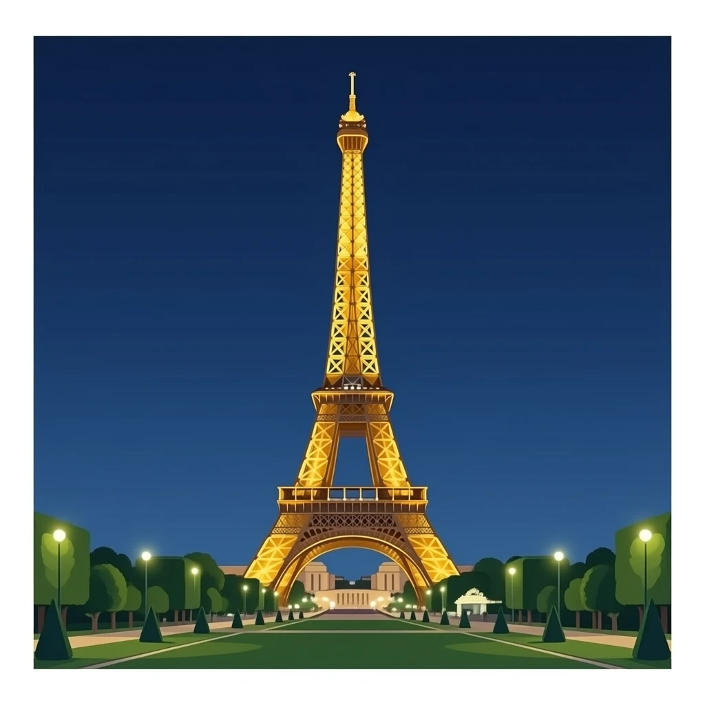 Eiffel Tower in night with lights emoji