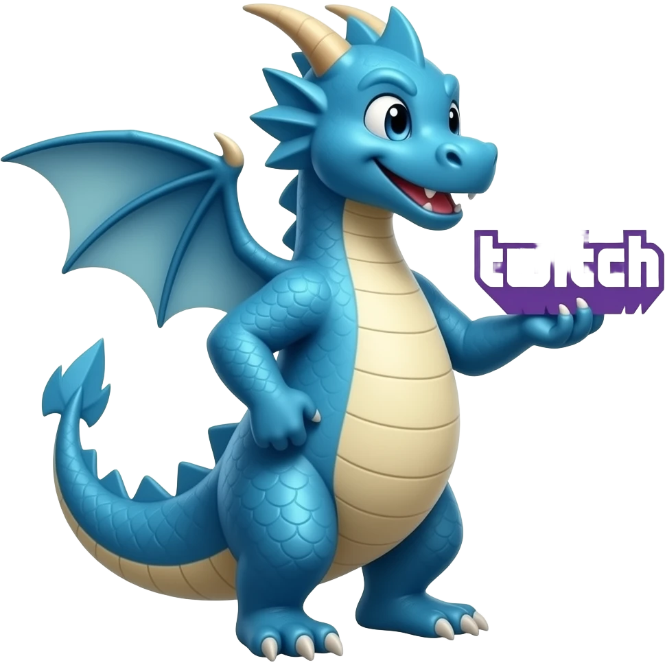 Blue dragon holding twitch logo looking right emoji