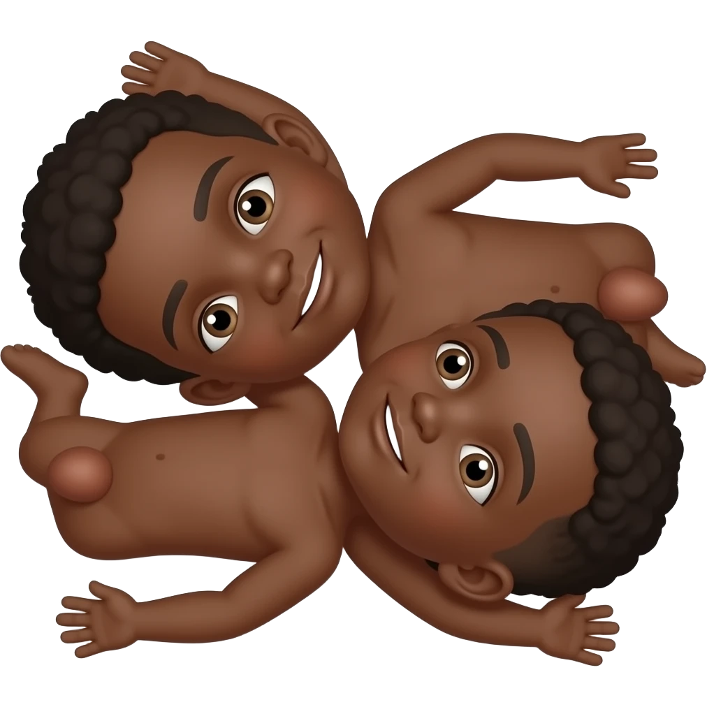Two naked black boys lying on top of each other with their penises emoji