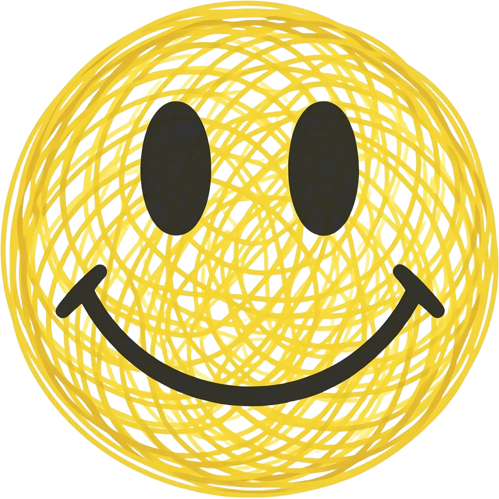 the default yellow smiley face emoji, but it looks poorly drawn and scribbled. emoji