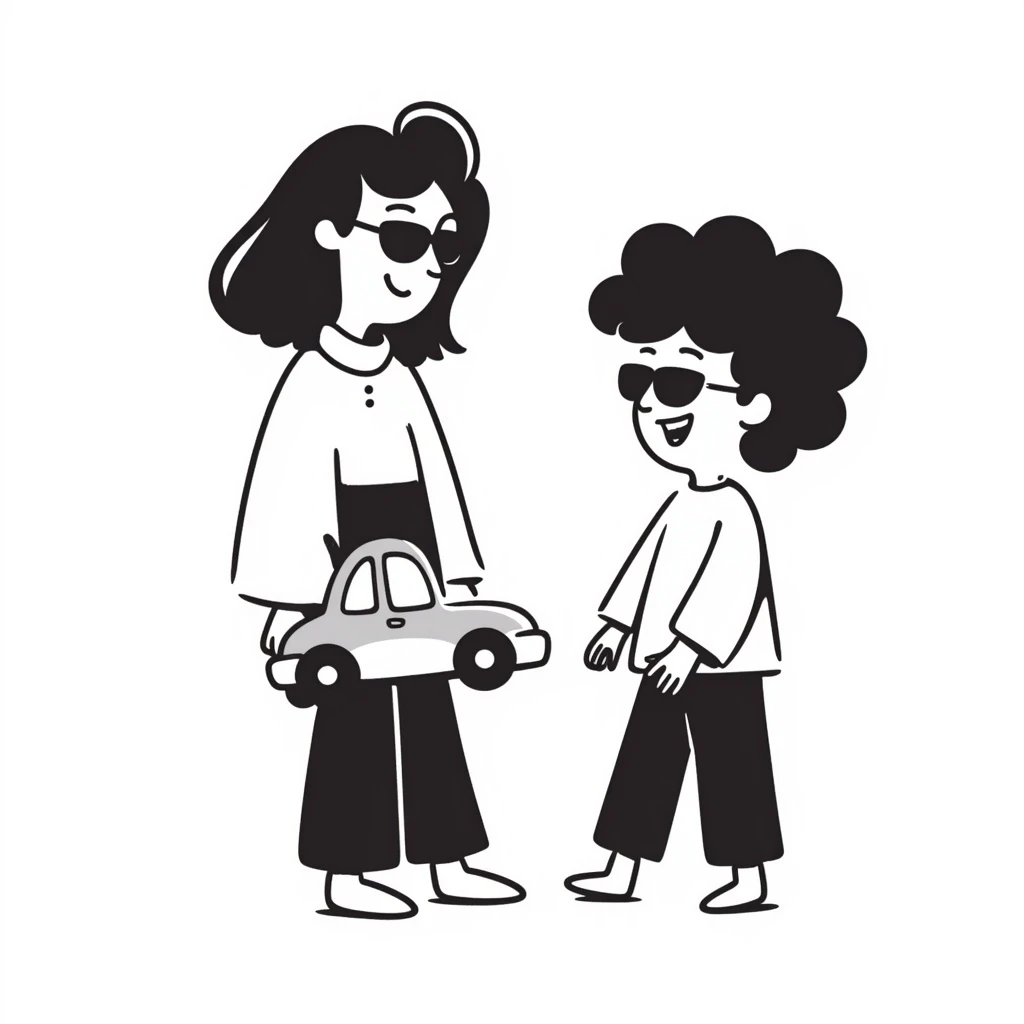 A happy woman with brown hair and a child boy, both wearing Ray-Ban glasses emoji