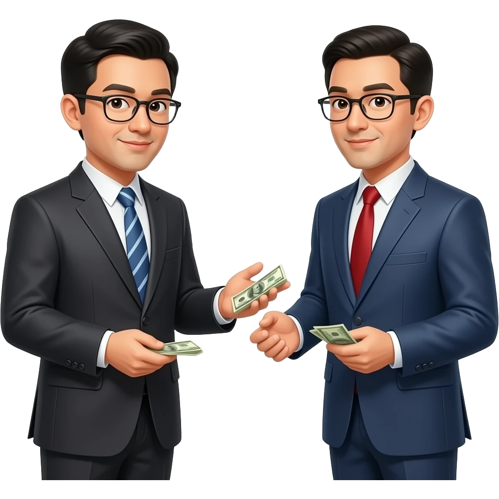 Two yang Men dealing money each other, realistic emoji