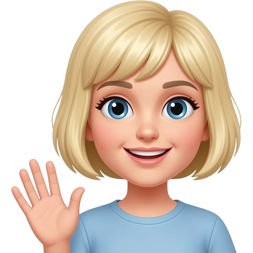 Shorter pixie blonde hair and waving emoji