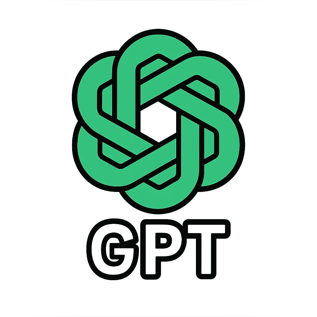 geometric GPT icon, green and white, digital, simple and bold emoji