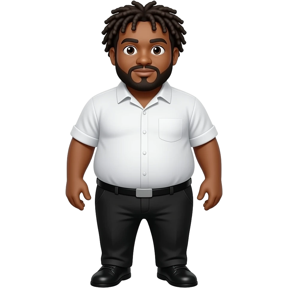 Fat black man wearing black pants  and white shirt and have a Douglas and have a dread hairstyle standing emoji like 🧍 but chubby emoji