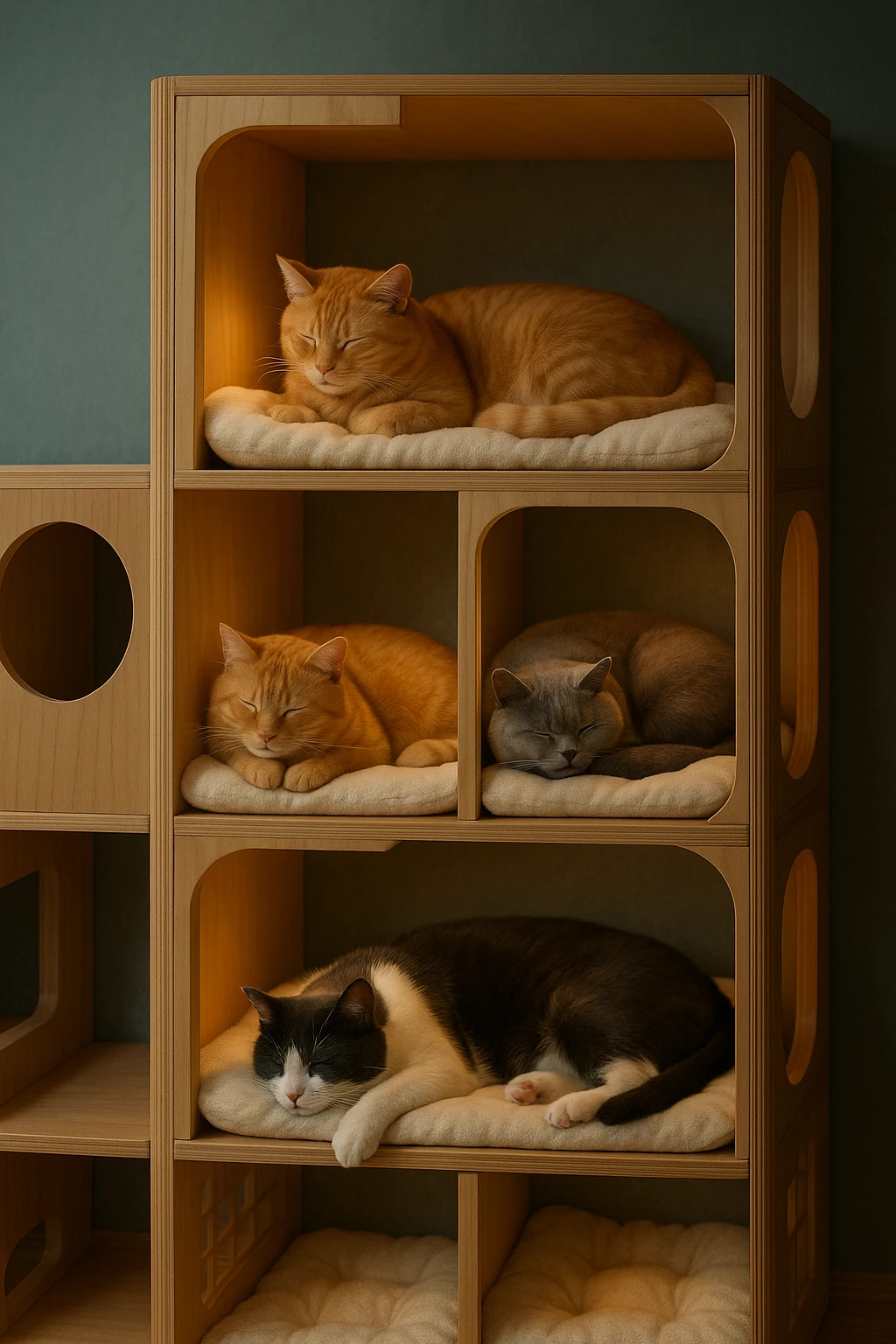 cats relaxing in a vertical playhouse emoji