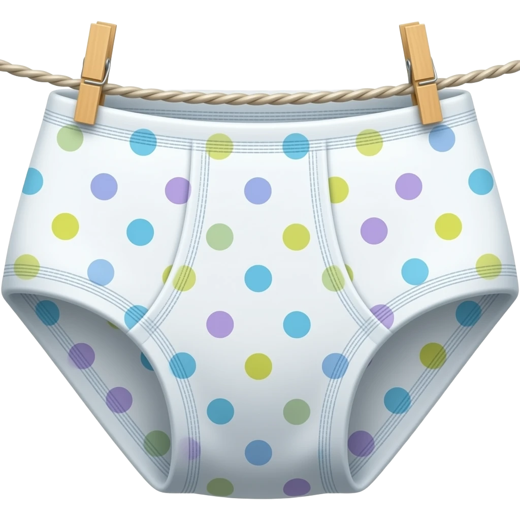 Reusable kids’ underwear drying on a clothesline with clothespins emoji